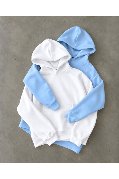 FAVORİST 2-PACK BASIC PLAIN Oversized UNPRINTED SOFT UNISEX HOODIE SET 100% C...