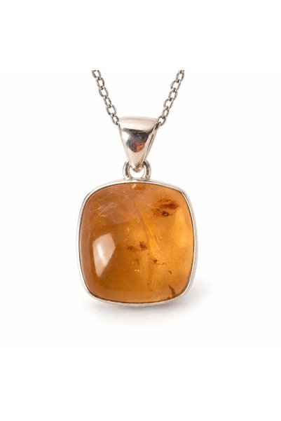 craftmystic 18mm Square Citrine Necklace, 925 Silver - Attracting Abundance