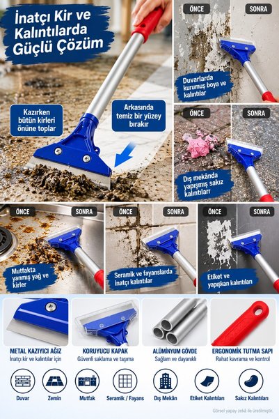 TOYFEST Yüzey Kazıyıcı Metal Bıçaklı Alüminyum Gövdeli Koruyucu Kapaklı Temizlik Aparatı 28 cm