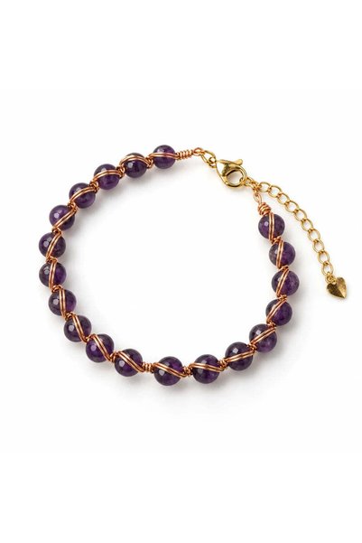 craftmystic Bratara cu Ametist de 6 mm, Cupru placat aur 14k - Intuiție și cl...