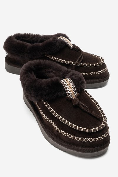 LuviShoes NORIEL Καφέ-καφέ, χνουδωτά, από γνήσιο Δέρμα σουέτ, με ραφές και γο...