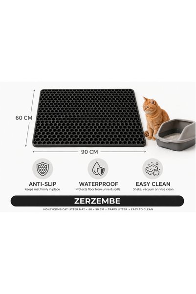 zerzembe Hücreli Kedi Tuvaleti Önü Paspası Kedi Kumu Matı (60X90 CM) - Siyah
