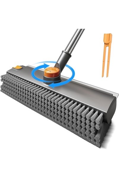 TERRIFI 3-in-1 Floor Scrub Brush with Long Handle, Scrape and Heavy-Duty Stif...