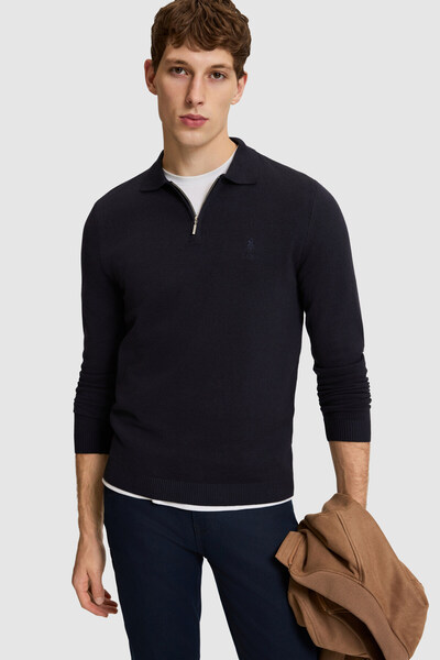 U.S. Polo Assn. Men’s Navy Blue Polo Collar Half-Zip Slim-Fit Sweater 5032745...