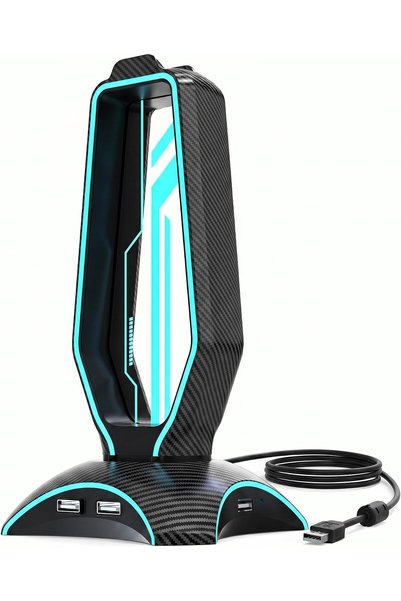GENERAL حامل سماعات رأس RGB وحامل سماعات الألعاب مع محور USB ثلاثي المنافذ، ي...