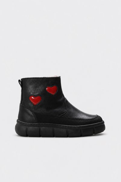 FAST STEP Genuine Leather-Fur-Trimmed 316KXKA3741 Black Girls' Boots with Thi...