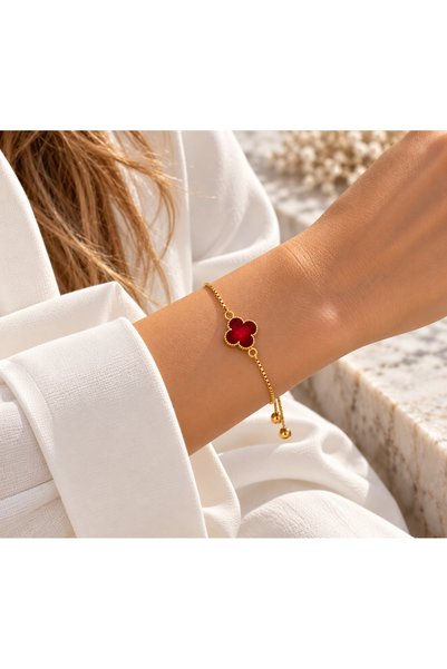 Adata Jewelry سوار نسائي ذهبي اللون، بتصميم ورقة البرسيم الحمراء، مزين بأحجار...
