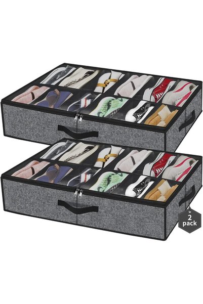 BokSung Sturdy Under Bed Shoe Storage Organizers 2 Pack, Fit Total 24 Pairs, ...