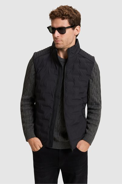 U.S. Polo Assn. سترة رجالية سوداء بياقة عالية وسحاب، موديل 50326206-VR046.