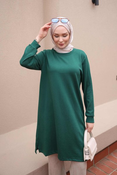 İmajButik Emerald Green Crew Neck Modal Tunic