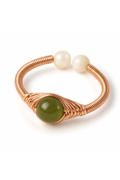 craftmystic Inel cu Jad Hetian și Sidef, ajustabil, Cupru placat aur 14k