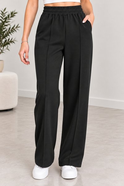 Milera Women's Black High-Waisted, Wide-Leg, Seam Detail, Pocketed Puff Scuba...
