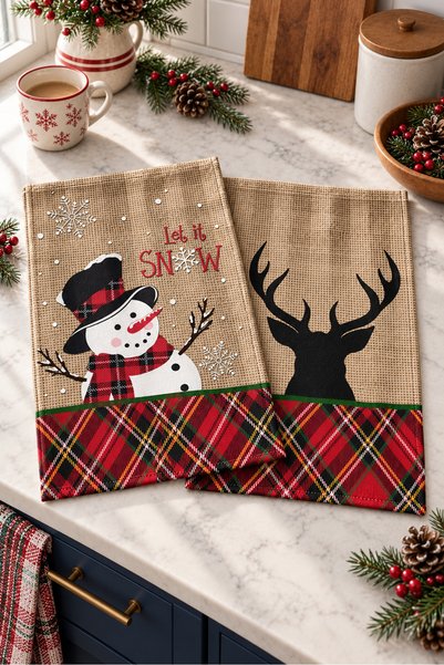 Evmila Let It Snow Kardan Adam Deer Karirani Uzorak Digitalni Print 2-delni S...
