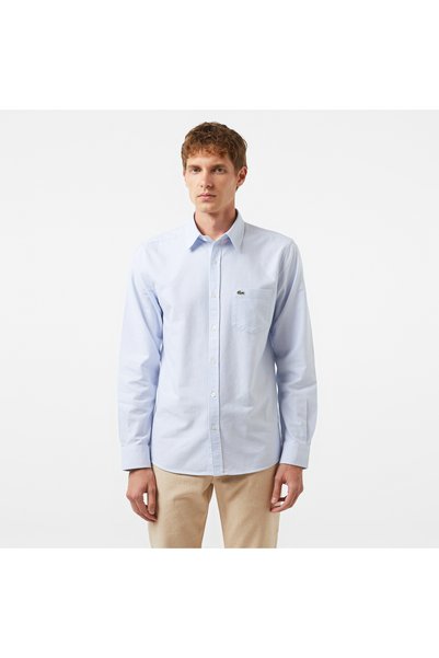 Lacoste Erkek Regular Fit Çizgili Organik Pamuk Açık Mavi Gömlek