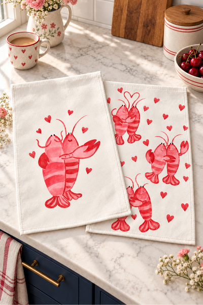 Evmila Lobster Love Heart-Shaped Red Lobster-Patterned Digitally Printed 2-Pi...