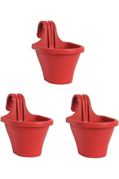 MyBest Askılı Balkon Saksı 20 Cm, 3 Litre 3 Adet Kırmızı