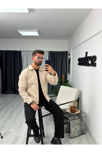 SEZBASE Jachetă clasică cu guler, minimalistă, cu fermoar și căptușită