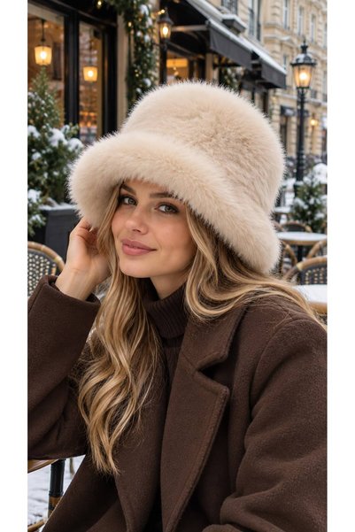 FELLMENS Beige Premium Soft-Textured Faux Fur Fur Hat for Women