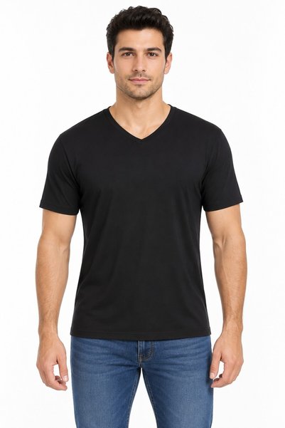 REN Men's 2-Pack Black Modal V-Neck Short-Sleeve Underwear T-Shirt