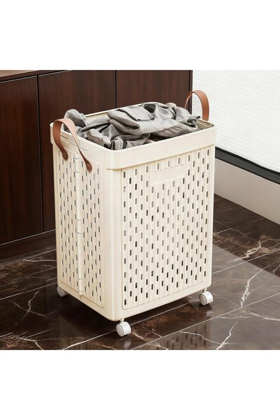 GENERAL Plastic Laundry Storage Basket, Vented Design, Stylish Lid Cover, Mod...