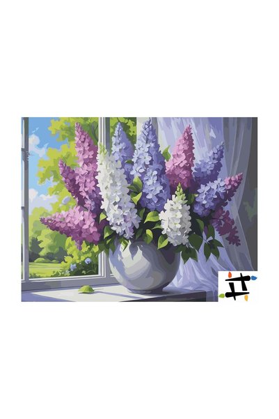 Painting-numbers Set pictura pe numere Liliac la fereastra 7073, panza pe ram...