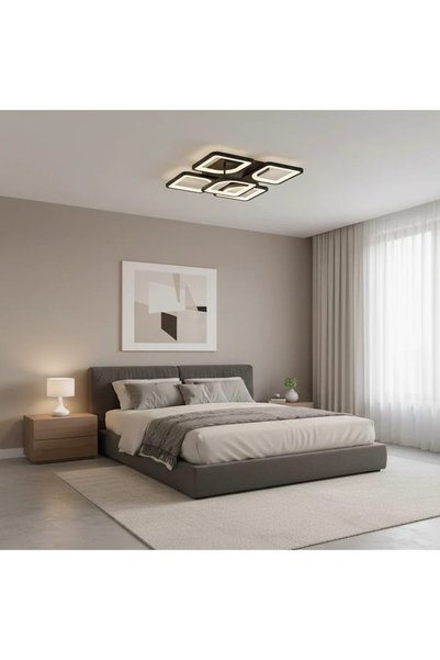 Evolium Lustra LED cu telecomanda ZOE 65W, 5 Patrate, lumina Rece/Calda/Neutr...