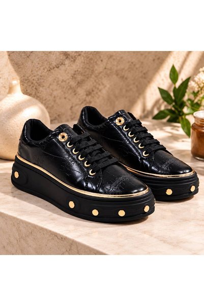 SCR Ayakkabı Gold Detailed Lace-Up Women's Casual Sneakers 2811