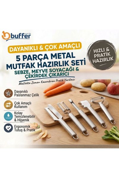 Cetiner Group Çetiner Group® 5-Piece Metal Kitchen Prep Set, Vegetable and Fr...