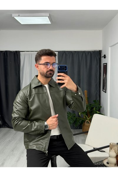 SEZBASE Jachetă clasică din piele cu guler și fermoar – Noul sezon
