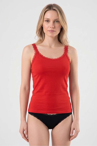 OBJE Women's Red Lace-Trimmed Tank Top