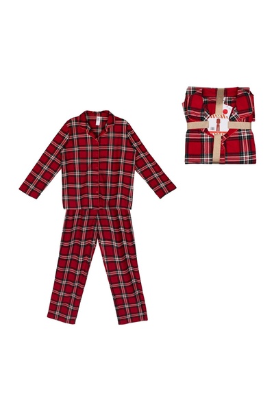 OEM Set pijama Family de Crăciun, roșu în carouri, cu închidere cu nasturi și...