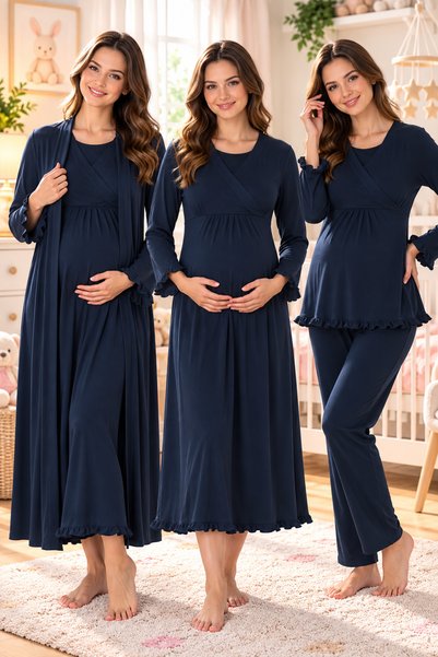 by İGP Maternity and Postpartum Long-Sleeved Robe, Nightgown, and Pajama Set—...