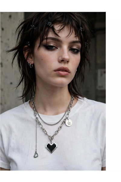 zerzembe Pixel Kolye - Çift Zincirli I Love You Kolye - Y2K Gamer Kolye - 8 Bit Choker - Gotik Grunge E-girl Kolye