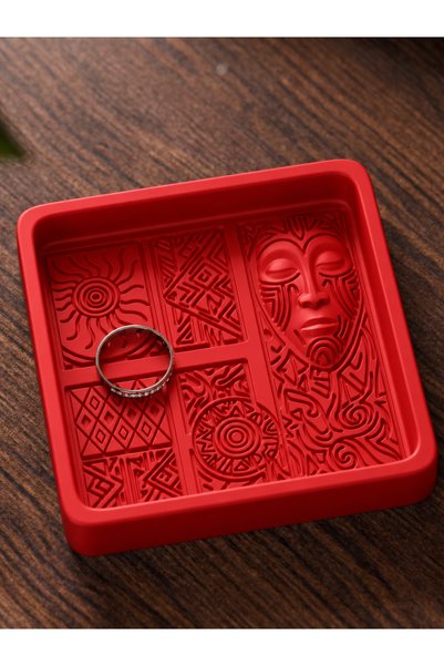 Belupa Ethnic Face and Sun-Patterned Square Jewelry Tray Organizer