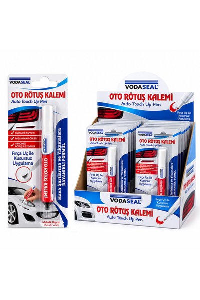 UCUZTEKNO 12 METALLIC WHITE CAR TOUCH-UP PENS WITH BRUSH TIPS, 5 ML (5496)