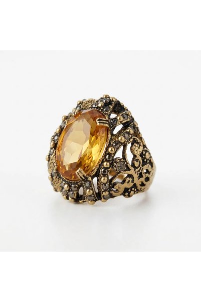 Dorvina Bronze Women's Ring, Authentic Copper Jewelry, Zircon-Inlaid Yellow S...