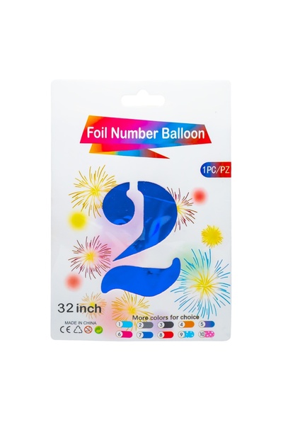 OEM Balon cu număr din folie, 2, albastru, 81 cm, set de 10