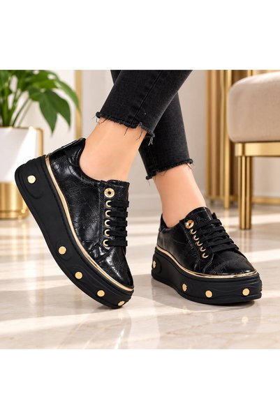SCR Ayakkabı Gold Detailed Lace-Up Women's Casual Sneakers 2811