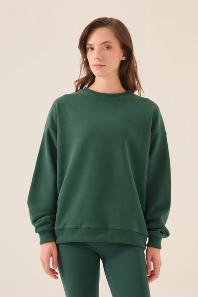 Los Ojos Grünes Sweatshirt mit weitem Schnitt und Rundhalsausschnitt.