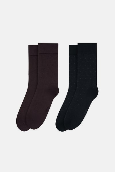 Dagi Brown-Black Men's 2-Pack Bamboo Socks with Crinkle Pattern