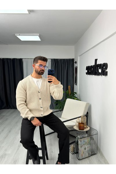 SEZBASE Cardigan tricotat pentru bărbați, cu decolteu în V, nasturi și croial...
