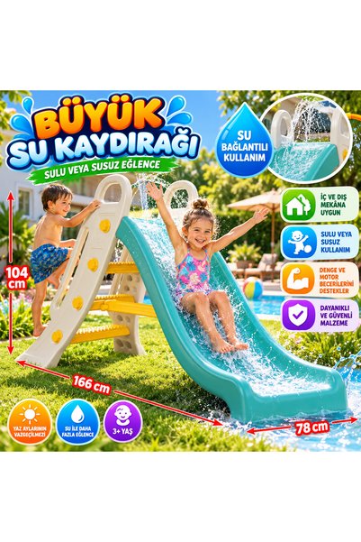 Cici Oyuncak Büyük Su Kaydırağı 166 cm – Su Bağlantılı, Sulu ve Susuz Kullanılabilen Çocuk Kaydırağı, 3 Basamaklı, Ev ve Bahçe İçin Eğlenceli Oyun Seti