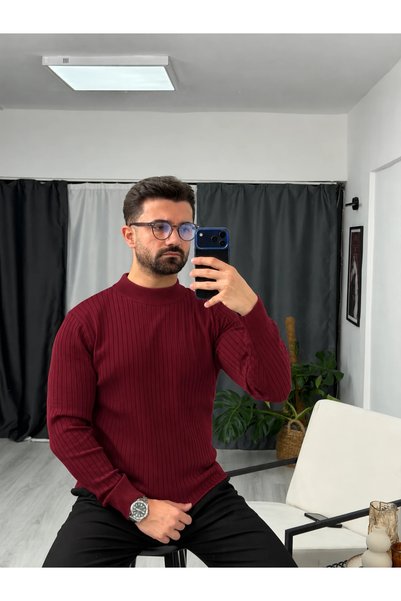 SEZBASE Pulover cu guler pescăresc, materiat cu striații verticale și mâneci ...