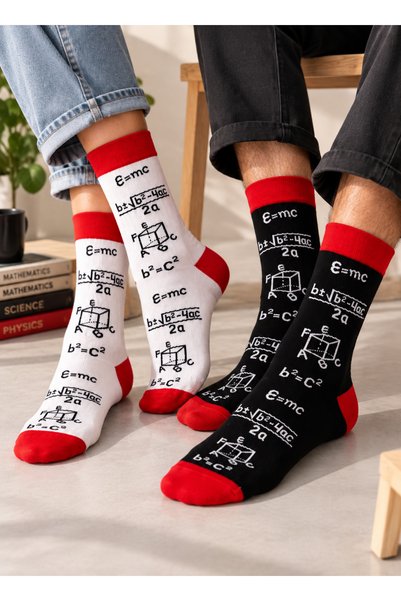 tiny wood Set of 2 Math-Patterned Socks, Black and White, 85% Cotton
