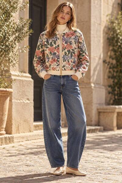 ROH Jachetă bomber cu imprimeu floral crem JR704
