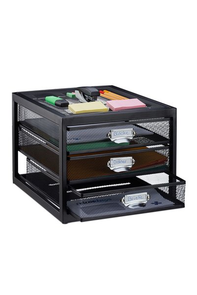 Relaxdays Office Organizer, 3 Compartments, Steel, Black, 23x27.5x35cm