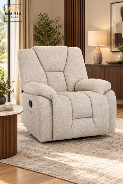 MARIA HOMES Recliner Chair with Footrest, Light Beige Fabric Upholstered Swiv...