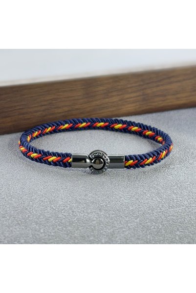 Tessero Bratara unisex din snur impletit colorat si otel, design etnic modern...