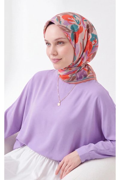 Silk Home Μαλακό μαντήλι με αφηρημένο μοτίβο, τυρκουάζ και κοραλλί