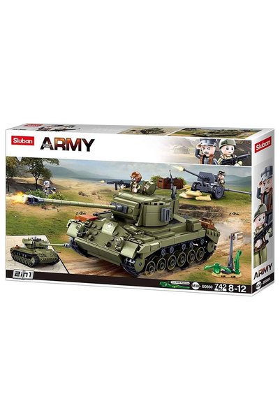 Sluban Set de construcție militar, 742 de piese, Tanc american, 2 variante de...